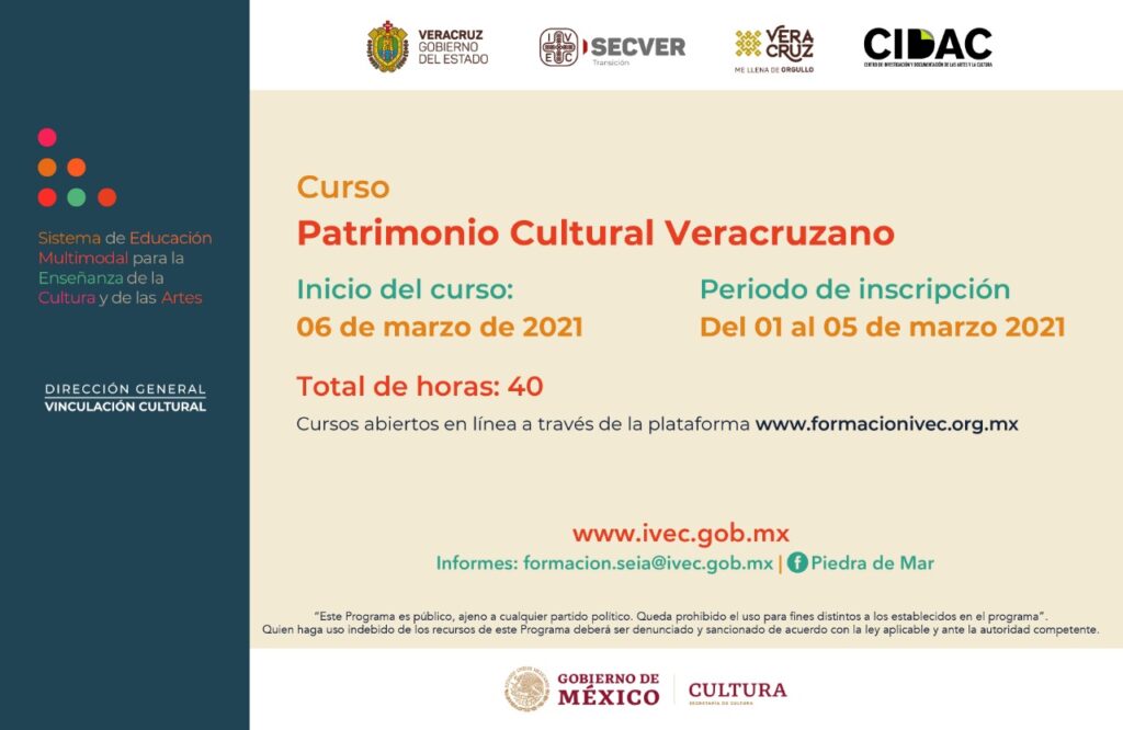 Invita IVEC a inscribirse al curso en línea “Patrimonio Cultural Veracruzano”