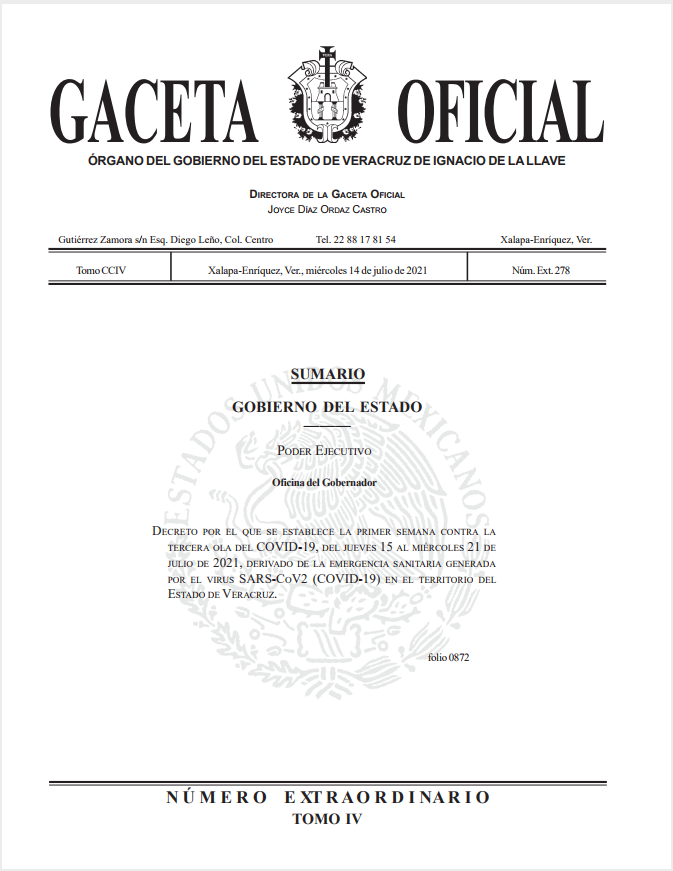 Del 15 al 21 de julio, Primera Semana contra la Tercera Ola de COVID-19 en Veracruz