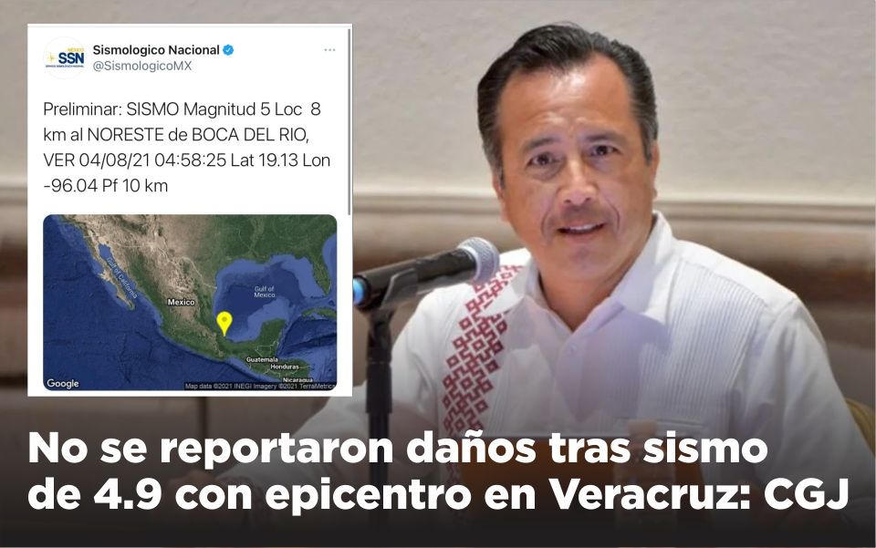 No se reportaron daños tras sismo de 4.9 con epicentro en Veracruz: CGJ