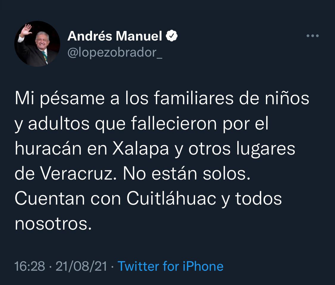 Presidente envía condolencias a familiares víctimas de huracán Grace