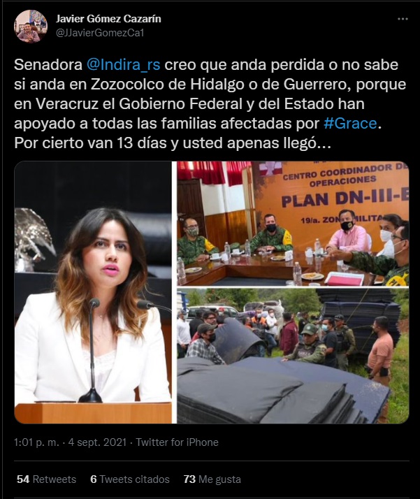 Senadora Indira Rosales anda perdida: Gómez Cazarín