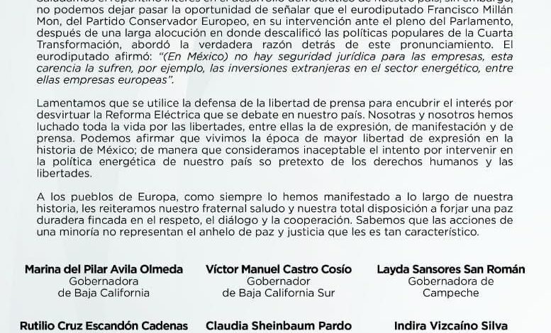 Crítica de eurodiputados tiene trasfondos económicos por la Reforma Eléctrica