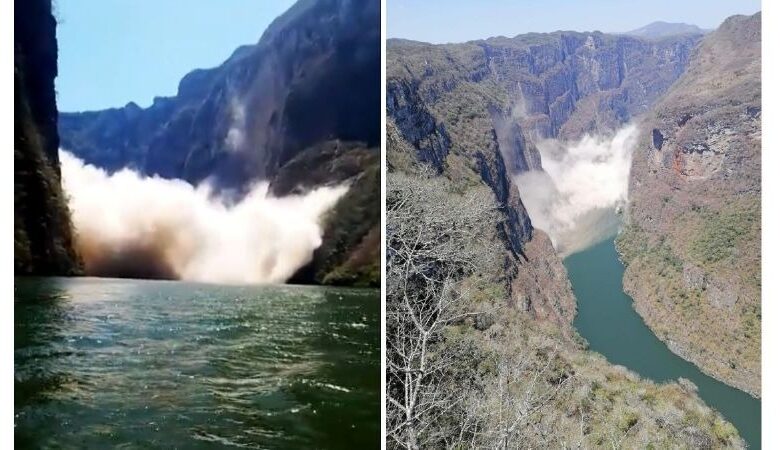 Captan derrumbe en el Cañón del Sumidero tras sismo; cierran navegación (Video)