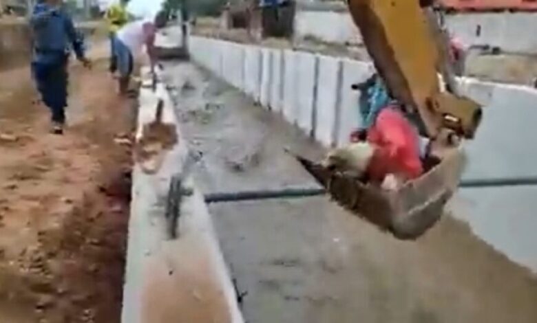 Albañiles salvan a perrito arrastrado en un canal de agua