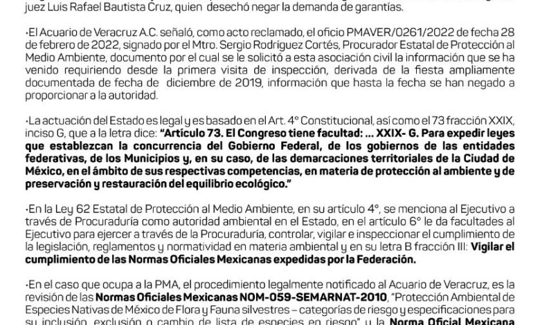 Gobierno de Veracruz actúa de forma legal en caso del Acuario de Veracruz