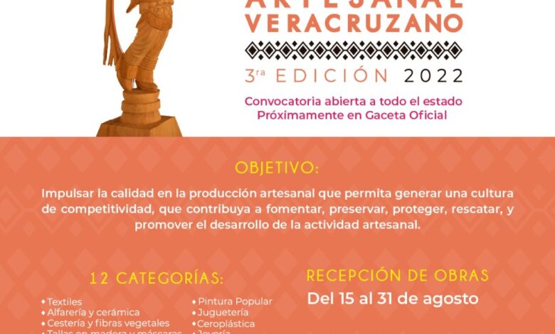 Por tercera vez, otorgarán Premio Anual Artesanal Veracruzano 2022 en septiembre