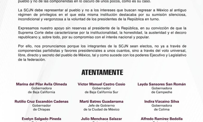 Suprema Corte, al servicio de grupos de interés y facciones conservadoras: gobernadores de MORENA